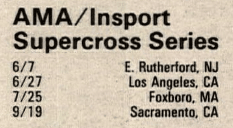 1987 Supercross Schedule.