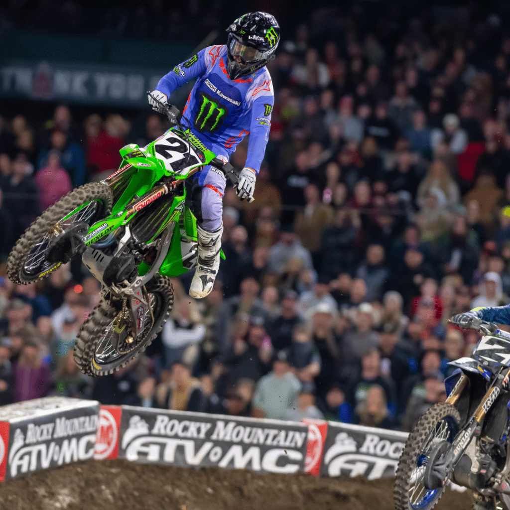 Jason Anderson withstood the pressure from Cooper Webb for nearly the entire main event. Photo: Octopi