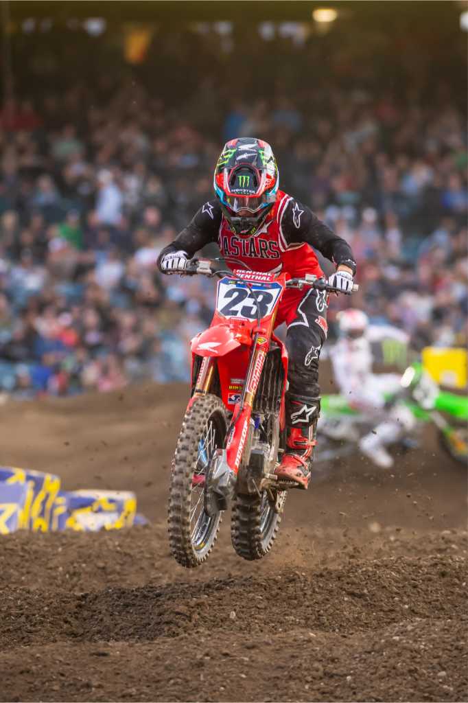 Chase Sexton charging through the whoops at Anaheim 1 2023.