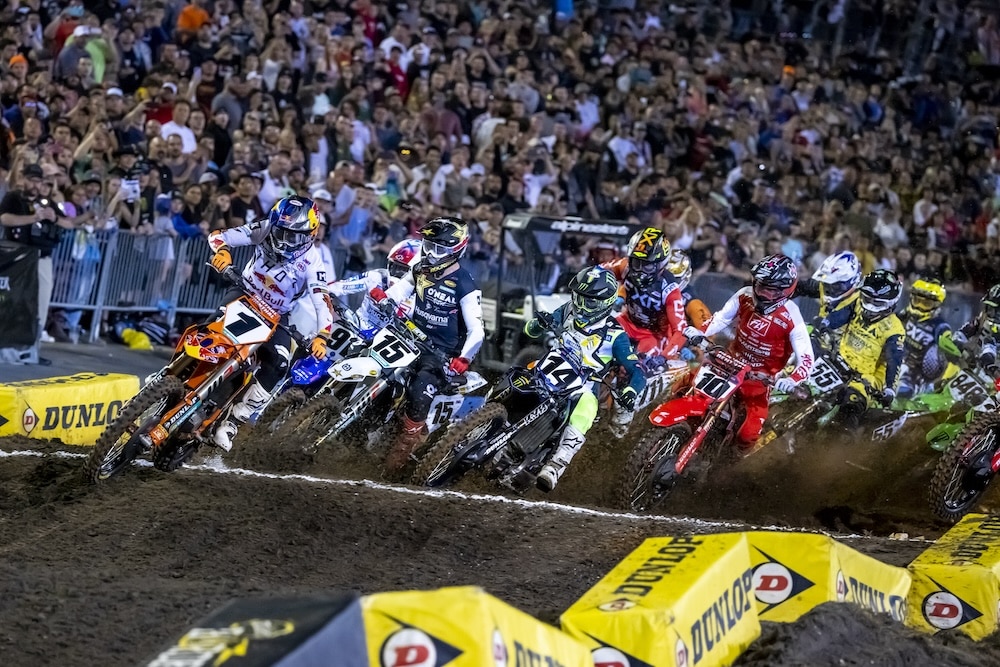 Cooper Webb pulled the holeshot at the 2022 Daytona Supercross and led 15 laps. Photo: Garth Milan