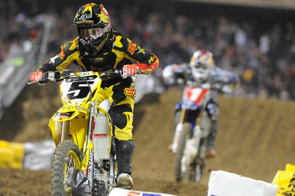 Ryan Dungey faced James Stewart (#1) and Chad Reed in his rookie year. Stewart made it 3 races, Reed, 6. Steve Cox Photo.