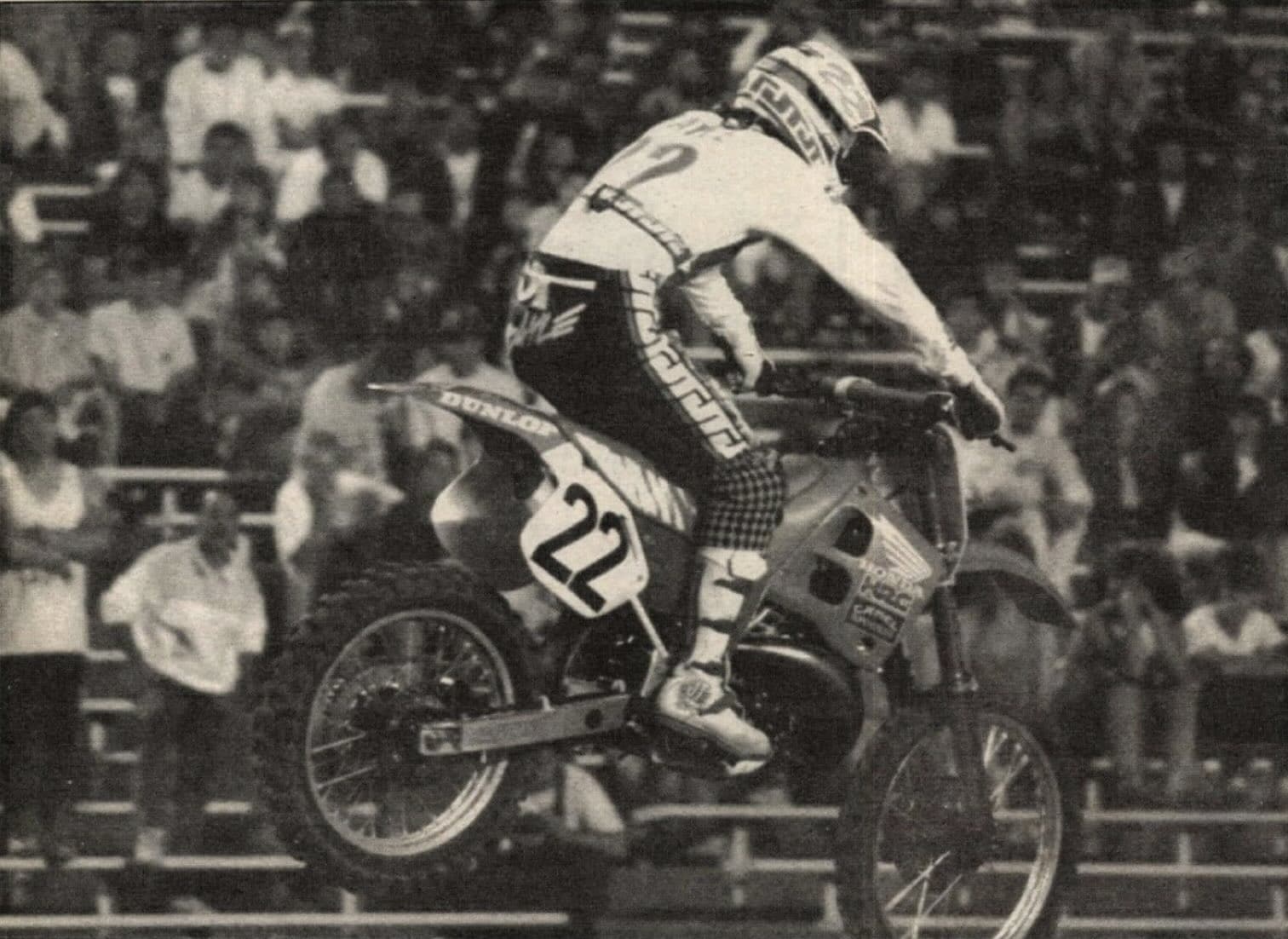Jean-Michel Bayle won the 1990 Foxborough Supercross. Cycle News Archives