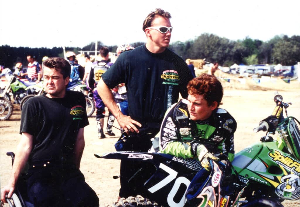 Mitch Payton (left) and Chad Watts wait in the staging area in 1997 with Ricky Carmichael, the eventual 125MX Pro Motocross Champion.
