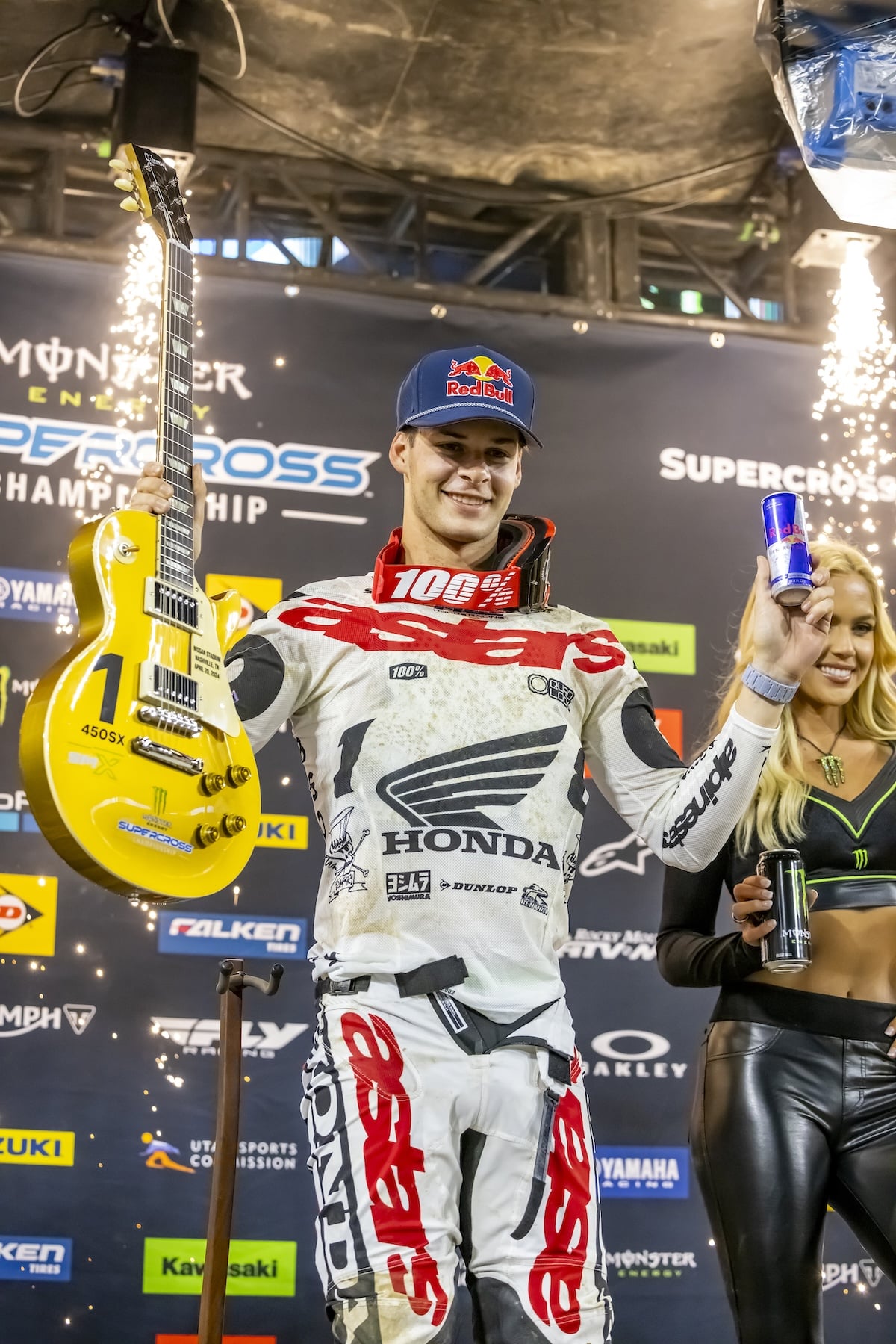 Jett Lawrence literally slashed the competition at the 2024 Nashville Supercross. Photo: Garth Milan.