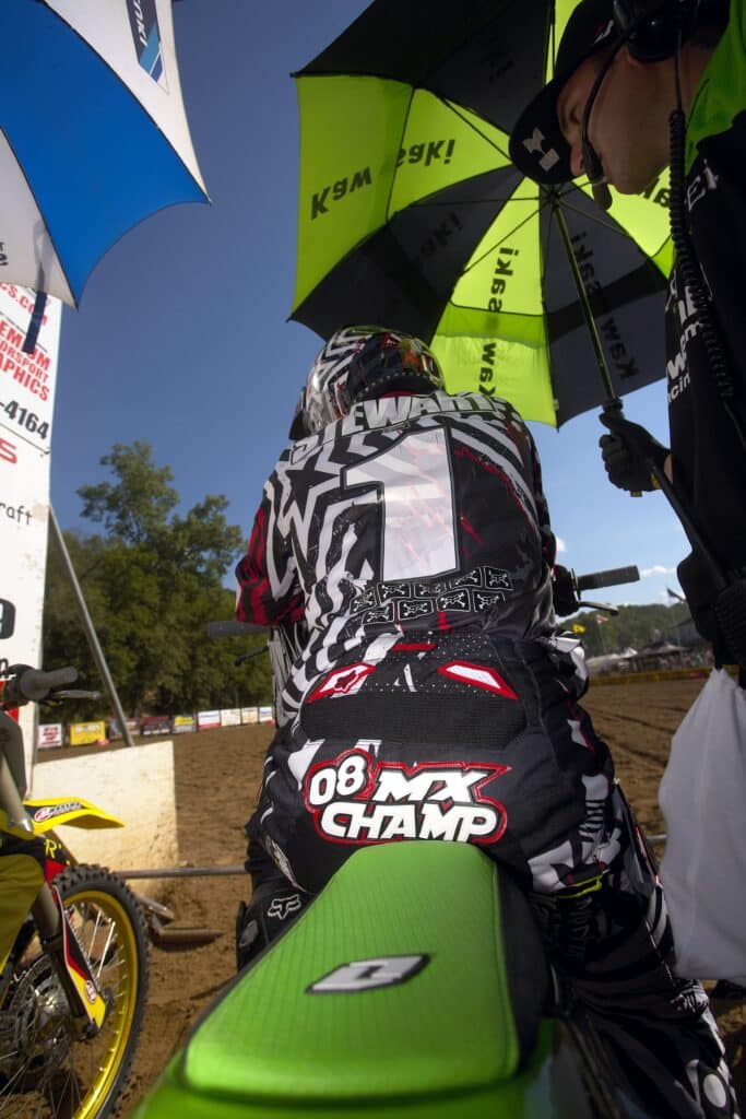 James Stewart got special permission to run a #1 jersey in moto two at Spring Creek.