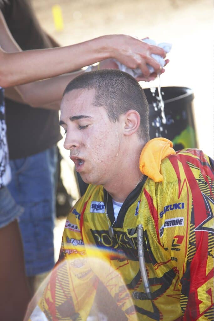 It was THAT hot at Freestone Raceway in 2008. Check the hydration system hose on Mike Alessi. Photo: Frank Hoppen