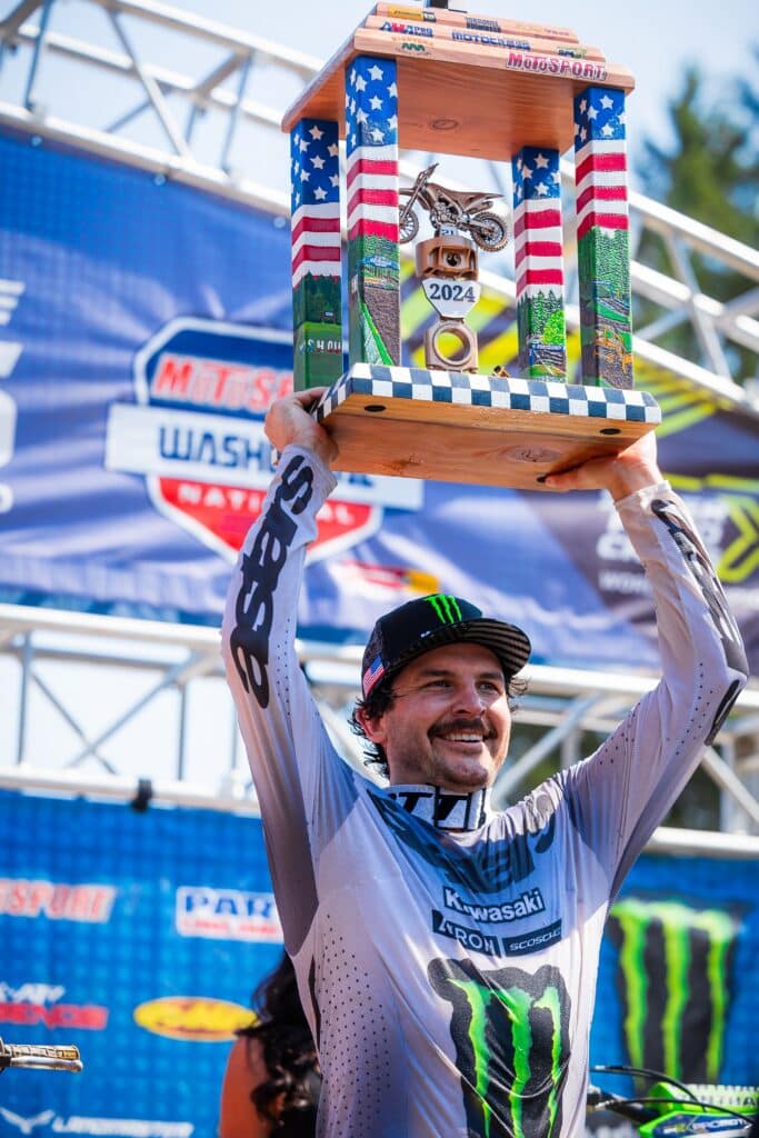 Jason Anderson celebrates his first 450MX podium in almost a year. Photo: Octopi