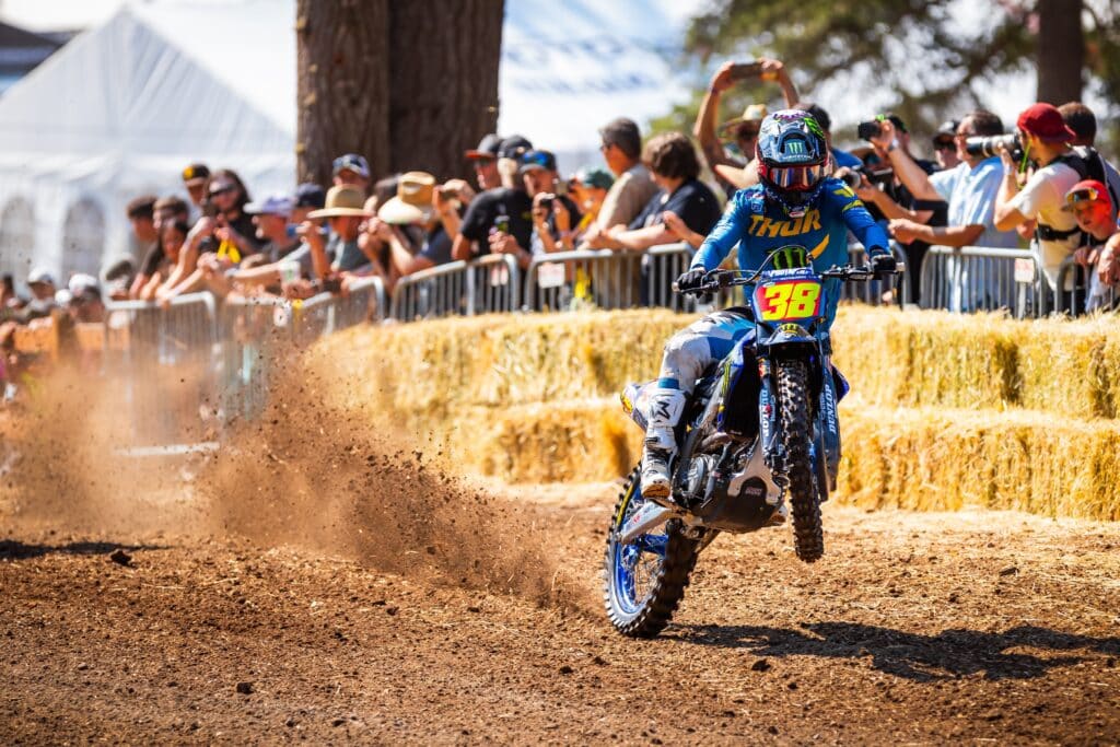 Haiden Deegan roosting his way to the 2024 Washougal Pro Motocross win. Photo: Octopi