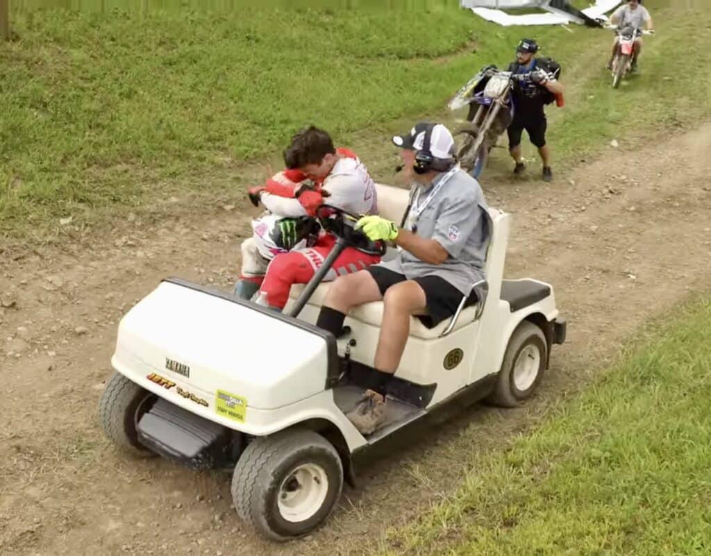 Haiden Deegan at the 2023 Unadilla Pro Motocross. He suffered a mechanical DNF in moto 1. Screenshot from "The Deegans"