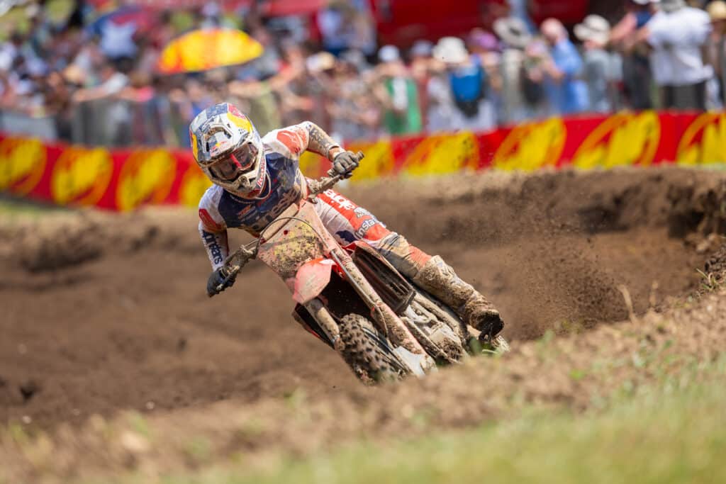 RedBud 2025 Moto 2. It's not often that you can't see Jett Lawrence's front number plate. Photo: Align Media